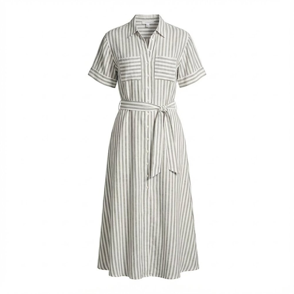 T Tahari Women's Striped Belted Shirtdress – Green, Size 10 | Classic Nautica
